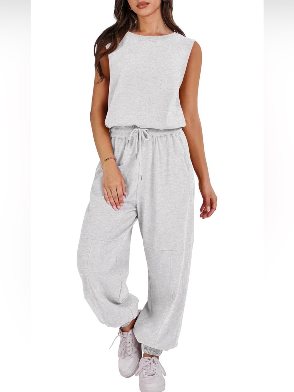 Anrabess Light Gray Wide-Leg Junpsuit